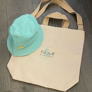 Two Piece Bundle! Polo Ralph Lauren Canvas Tote Bag & Kopari Teal Bucket Hat
